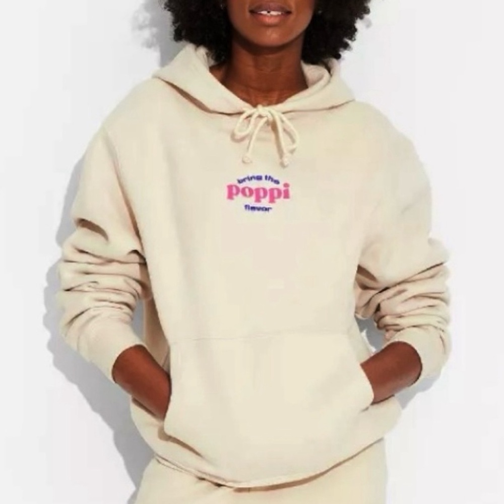 Poppi Women’s Stay Juicy Graphic Hoodie Sweatshirt - Beige XXL